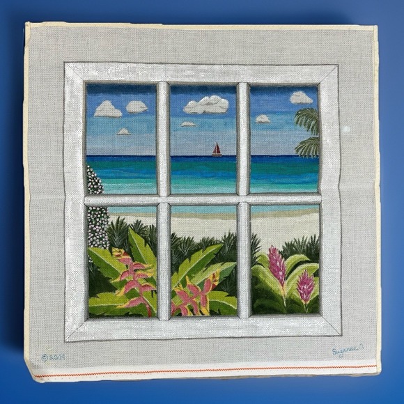 Suzanne Other - Suzanne Handpainted HP Needlepoint Canvas - Tropical Beach Window View